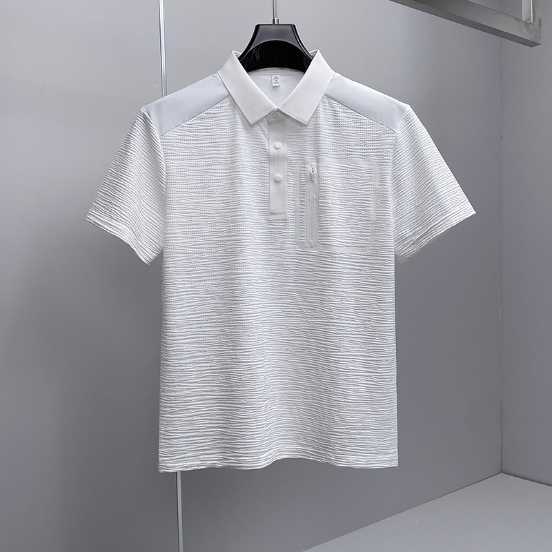 肌理感翻领26夏季老钱风新款拉链商务冰丝修身POLO衫D816-P78挂白,男装Polo衫,钱塘6023