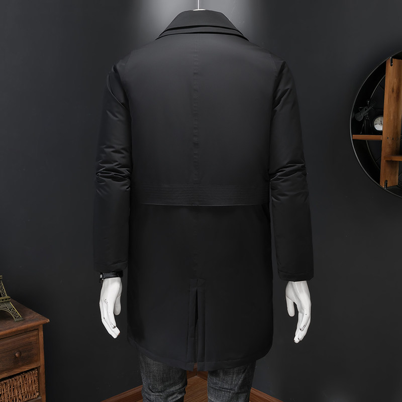 超柔蛋白25新款拼接双领中长款商务羽绒服90白鸭绒9830-P345假模,男装羽绒服,钱塘6023