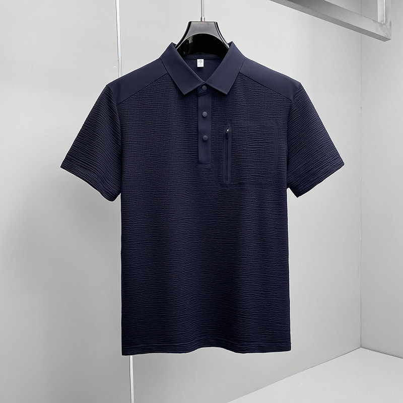 肌理感翻领26夏季老钱风新款拼接商务冰丝修身POLO衫D815-P78挂拍，男装Polo衫，钱塘6023