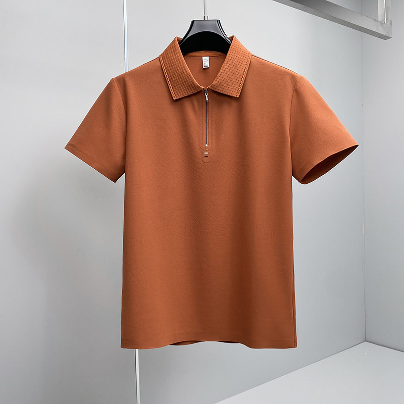 26夏季新款拉链纯色商务冰丝无痕修身POLO衫翻领短袖3011-P88挂拍，男装T恤，钱塘6023