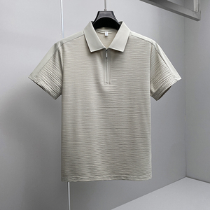 肌理感翻领26夏季老钱风新款拉链商务冰丝修身POLO衫D816-P78挂拍，男装Polo衫，钱塘6023