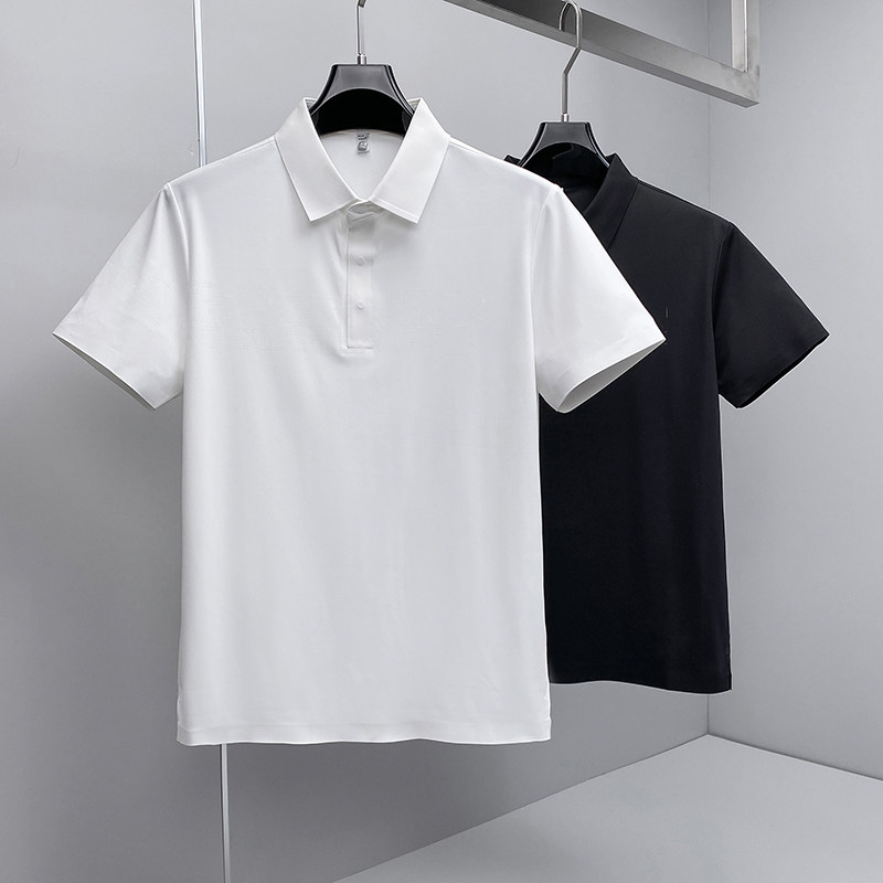 2026夏季新款烧花纯色商务冰丝无痕POLO衫翻领短袖3003-P93挂白，男装T恤，钱塘6023