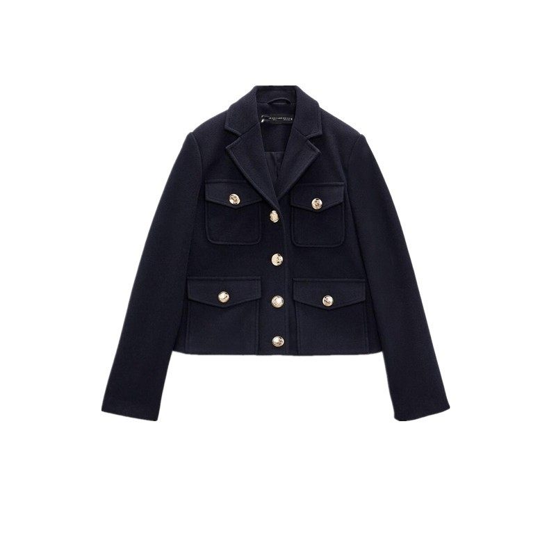 2023新款ZA女装高级感气质宽松金色排扣短款夹克外套RA 3046086