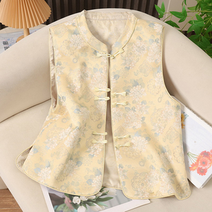 2026春秋新款雪尼尔织锦提花马甲新中式国风盘扣无袖气质外穿背心