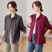 中老年女纯棉格子衬衫 妈妈装 宽松翻领长袖 2026新款 时尚 休闲上衣二
