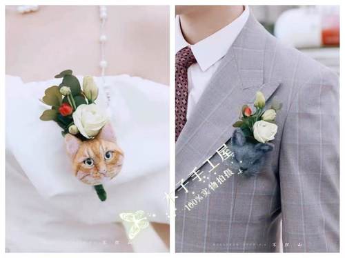 羊毛毡纯手工照片定制宠物猫猫狗狗结婚订婚胸花手腕花捧花纪念品