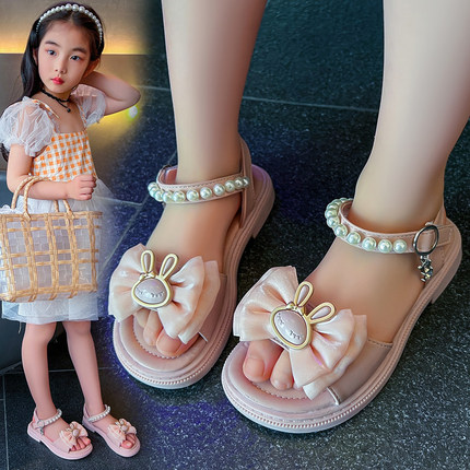 女童凉鞋夏季2023新款露趾可爱公主鞋中大童小女孩鞋子儿童沙滩鞋