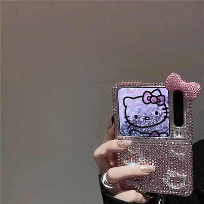 水钻kt猫蝴蝶结适用摩托罗拉razr4/50ultra折叠努比亚flip2手机壳OPPOfindN3手链vivoxflip女华为Novaflip潮