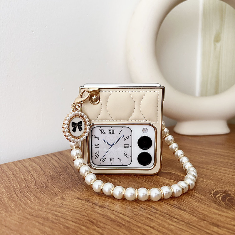 适用华为novaflip手机壳小米mixflip小折叠屏荣耀magicVflip皮高级感pocket2珍珠手链OPPOfindN3三星Zflip5女