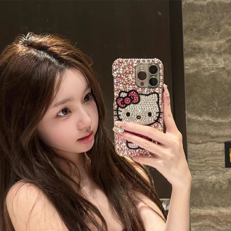 新款网红懒懒同款kt猫适用iPhone16pro max苹果14手机壳Xs奢华水钻可爱卡通猫15plus保护套13全包防