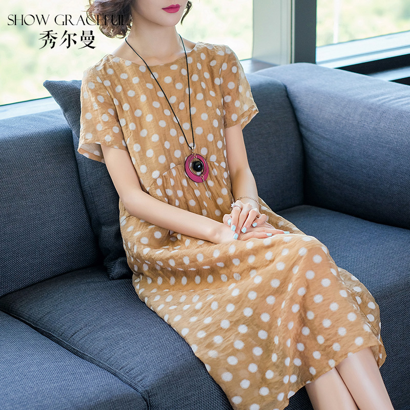 波点连衣裙女夏装2018新款女装优雅名媛范中长款宽松显瘦A字裙子
