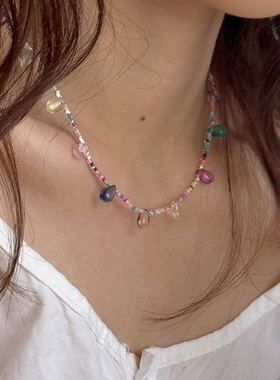 s925纯银彩色多巴胺高透水滴项链