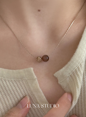 简约金色虎眼石镶钻锁骨链女款