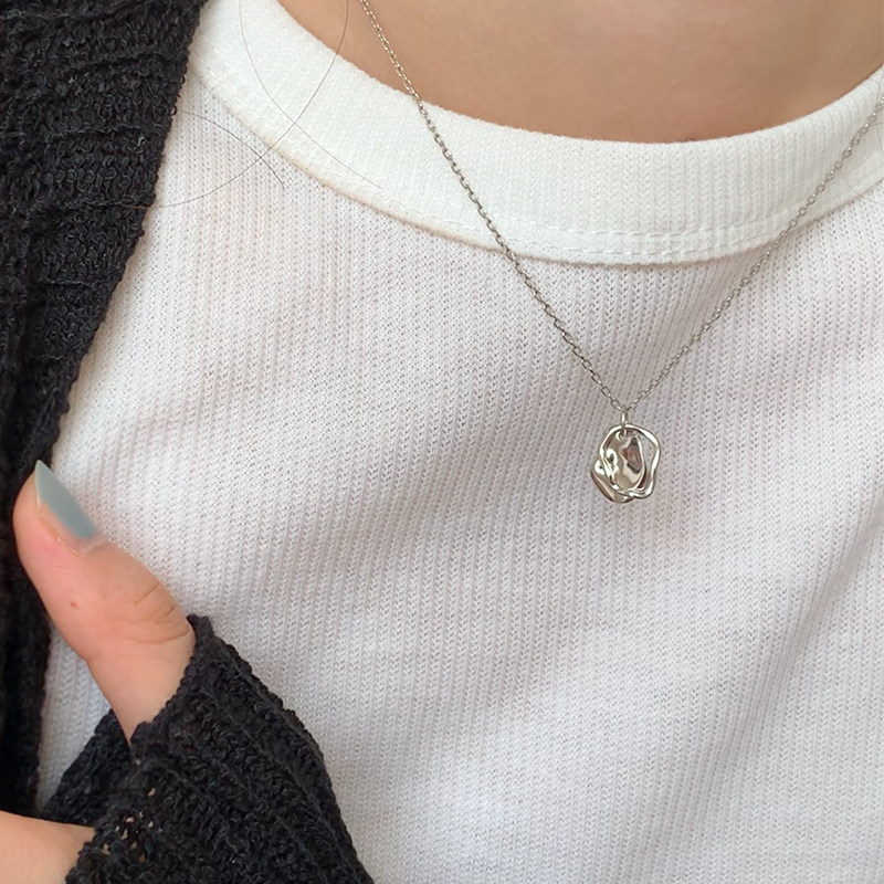 925纯银ins凹凸设计冷淡风项链女2024新款镂空百搭叠戴小众锁骨链