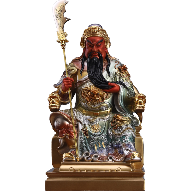 贴金关二爷财神彩绘黄铜关公
