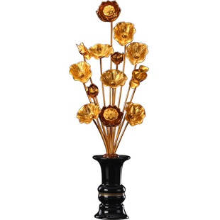 供佛花仿真花莲花供佛前供花花瓶迷你金莲花金属假花佛堂佛台荷花