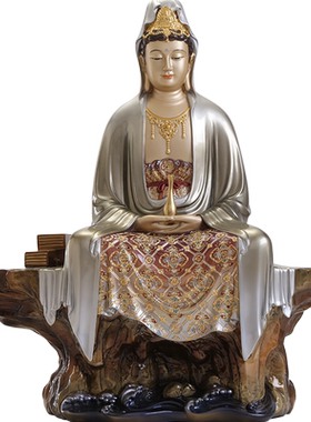 禅定观音摆件黄铜南海观音菩萨