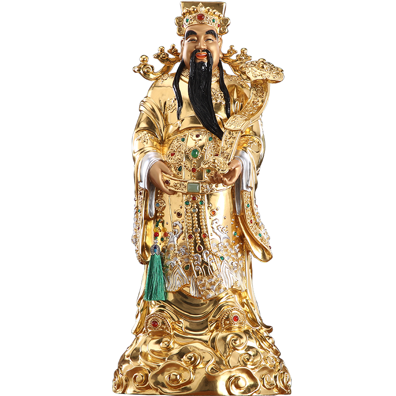 铜贴金镶宝福禄寿喜财摆件