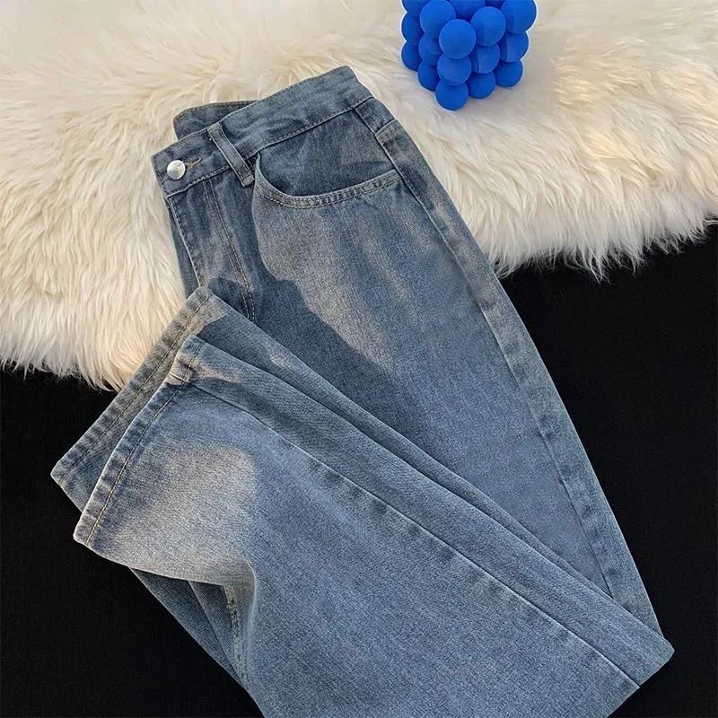 미국 복고풍 새 청바지 봄 가을 느슨한 스트레이트 바지 남성과 여성 하이 스트리트 단순 잘 생긴 유행 긴 바지