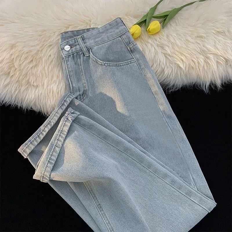 미국 복고풍 새 청바지 봄 가을 느슨한 스트레이트 바지 남성과 여성 하이 스트리트 단순 잘 생긴 유행 긴 바지