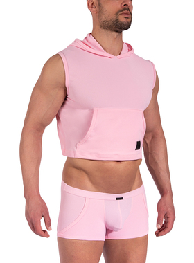 MANSTORE 运动透气修身露腰磨毛修身男士圆领连帽背心 2-12439