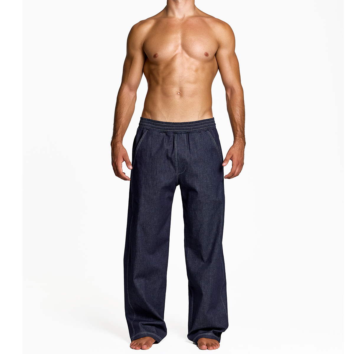 MV复古个性牛仔修身男士长裤