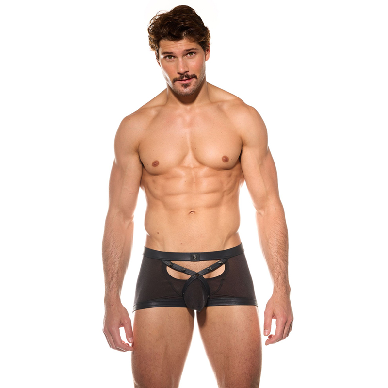 GH吊环囊袋镂空透视丝滑平角内裤