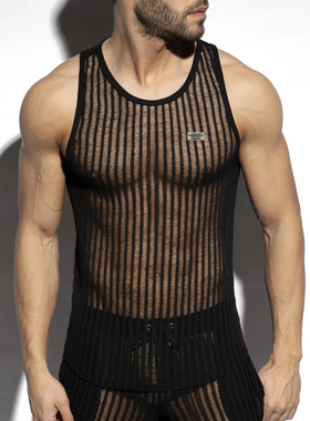 ES COLLECTION 透气透视条纹奢华运动修身健身男士背心 TS331