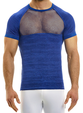 MODUS VIVENDI 拼接透视网眼透气舒适性感男士圆领短袖T恤04341