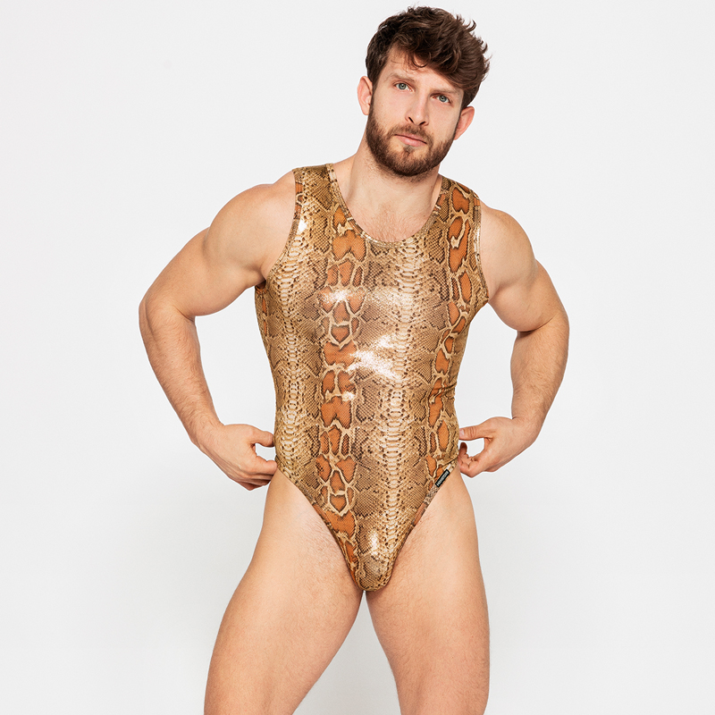 MANSTORE闪耀蛇纹连体丁字内裤