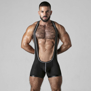 LOCKER GEAR 立体囊袋仿皮网眼口袋男士连体平角内裤LK0632