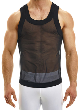 MODUS VIVENDI 透气舒适透视性感修身居家运动男士圆领背心09331