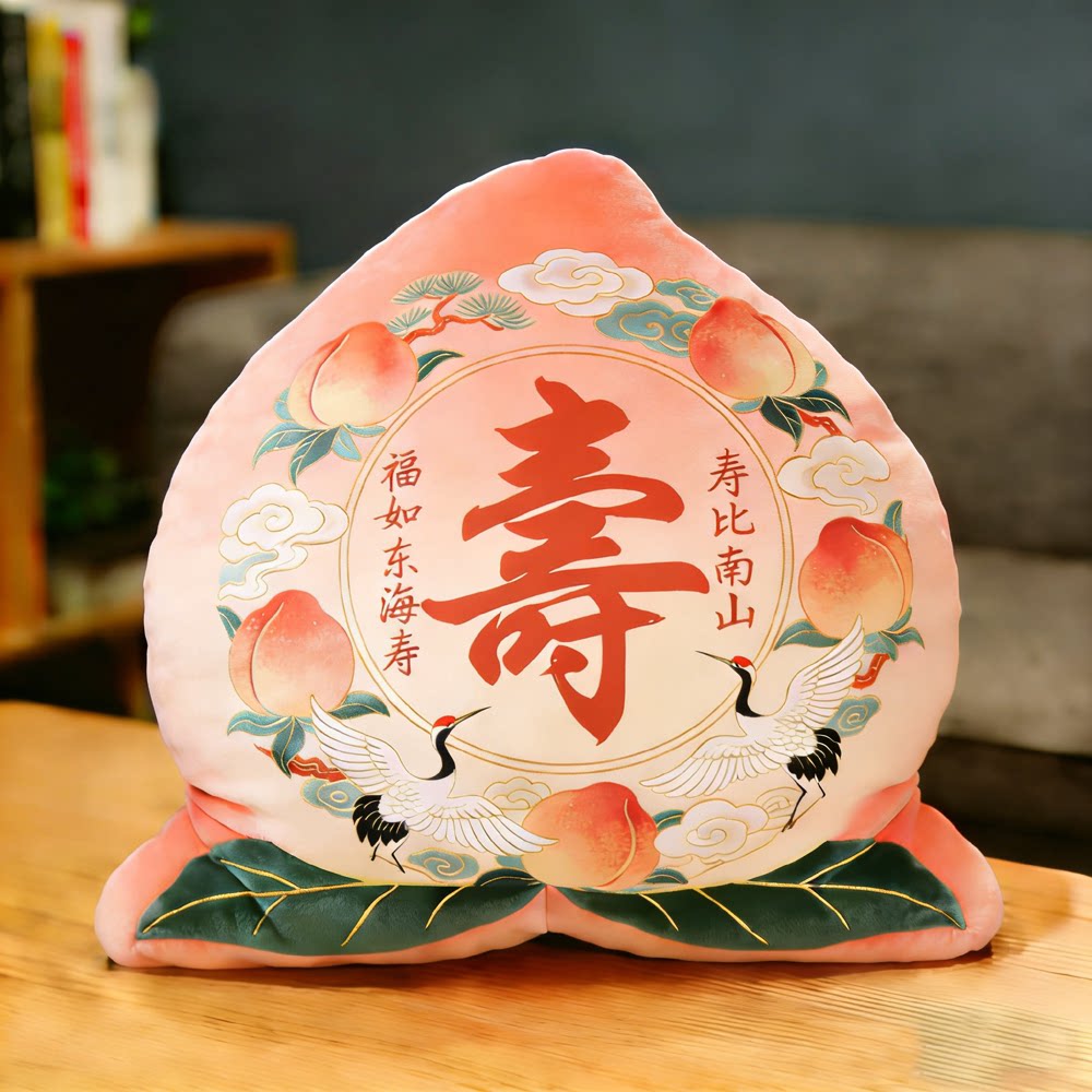 中式祝寿送礼寿桃印花抱枕