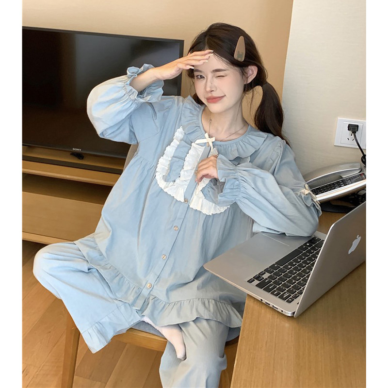 春秋季公主风娃娃领蓝色睡衣女款