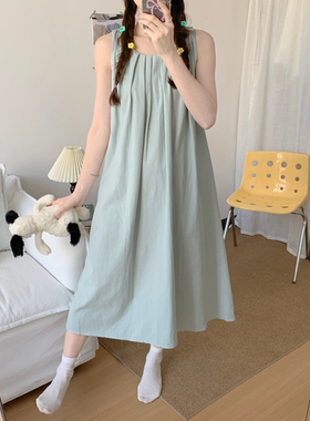 韩版甜美公主风全棉宽松舒适无袖外穿家居服睡裙