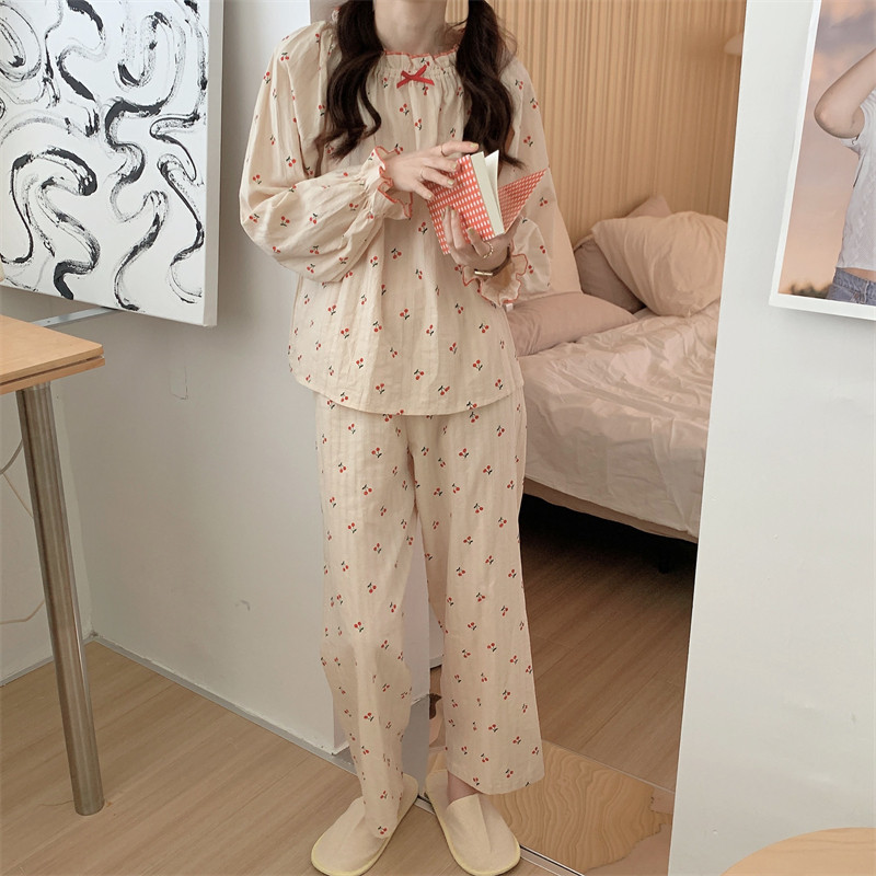 女纯棉麻秋季薄款家居服睡裙
