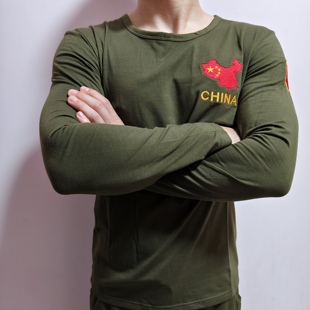 秋季刺绣中国长袖军迷狼头体能服t恤弹力修身透气打底衫上衣棉男