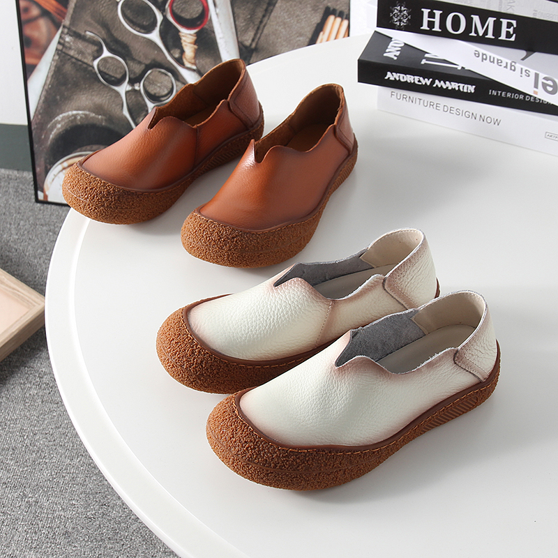 头层牛皮软底防滑一脚蹬真皮单鞋