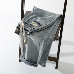 舒适天然丝！柔软透气！夏季薄款男士水洗做旧磨白直筒休闲牛仔裤