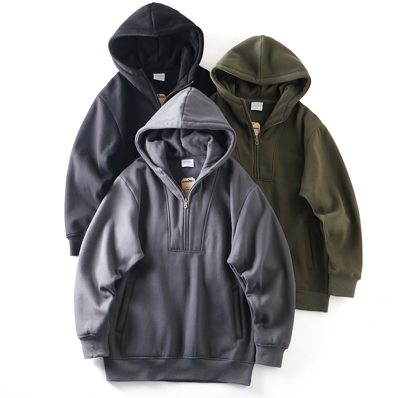 半开襟加绒卫衣潮半开襟拉链上衣