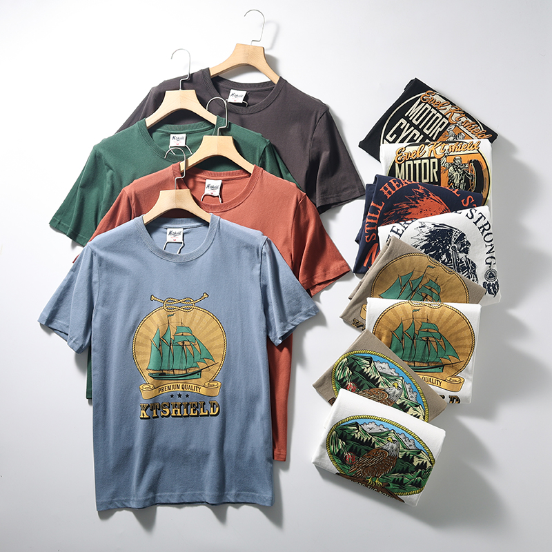 复古印花水洗磨毛全棉短袖T恤衫