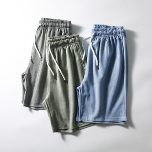 新款 夏季 男士 松紧腰纯色运动休闲五分裤 色织全棉 短裤 吸汗透气