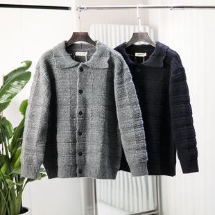 雅痞绅士!秋冬男士翻领格子提花轻熟巴恩风慵懒廓形针织开衫毛衣