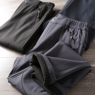 直筒裤 男松紧休闲裤 加绒加厚防风防水秋冬保暖软壳裤 撤柜公司货