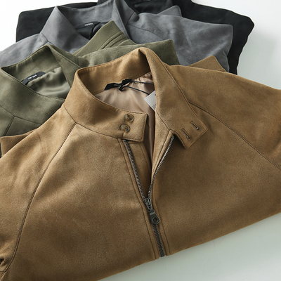 进囗细腻麂皮绒机车立领夹克