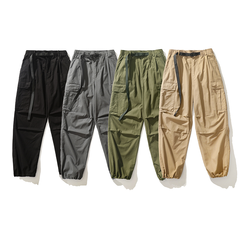 山系立体多口袋卡扣松紧腰工装裤