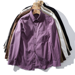 重磅全棉斜纹纱卡！挺括有型！秋季新款男士复古休闲纯色长袖衬衫