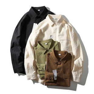 定制泡泡纱面料 衬衫 2024秋季 男翻领通勤休闲长袖 新品 轻奢品质