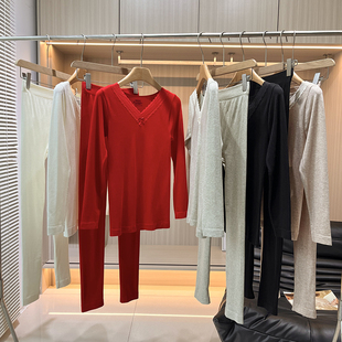 内搭线衣线裤 V领保暖内衣女秋衣秋裤 柔软亲肤修身 2025新款 套装