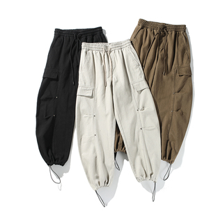 水洗斜纹全棉 立体剪裁 男士 松紧腰工装 美式 阔腿休闲裤 弯刀裤